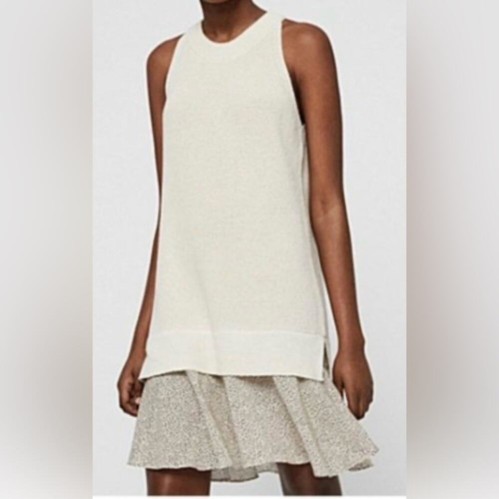 All Saints Cream Sleeveless Knit Dress with Ruffled Hem